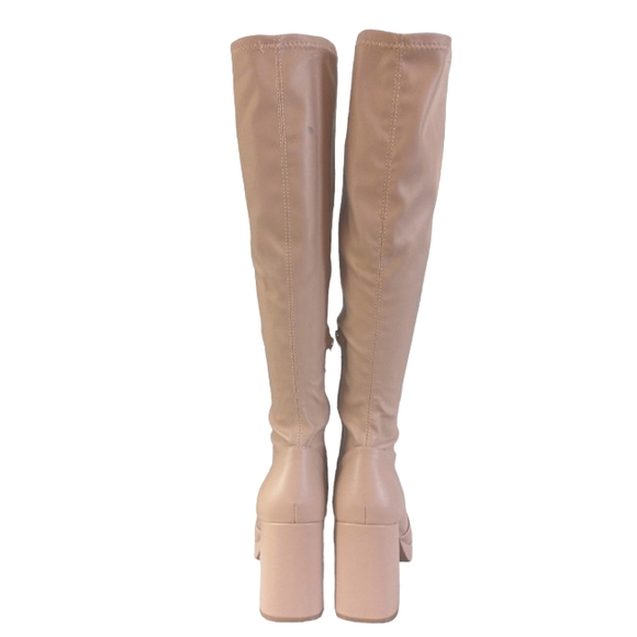 NEW Wide Fit Knee High Schuh Bella Tan Second Skin Platform Boots Size 8 - Picture 6 of 14